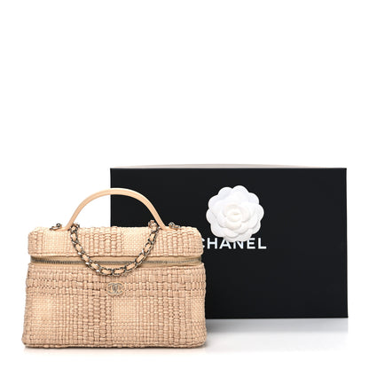 Chanel Braided Raffia Quilted Top Handle Slim Vanity Case With Chain Beige 10 of 10