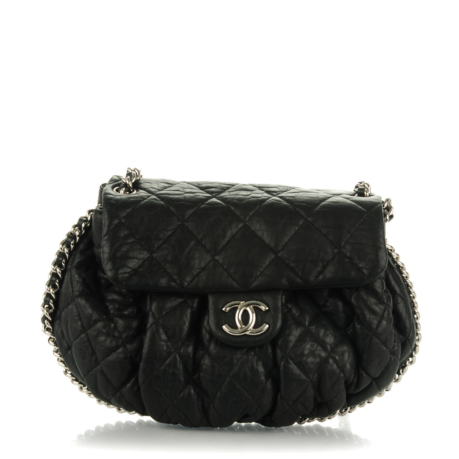 Chanel Washed Lambskin Quilted Medium Chain Around Messenger Black 1 of 7