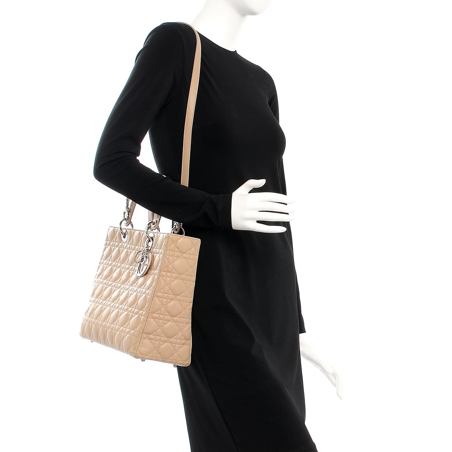 Christian Dior Lambskin Cannage Large Lady Dior Beige 2 of 8