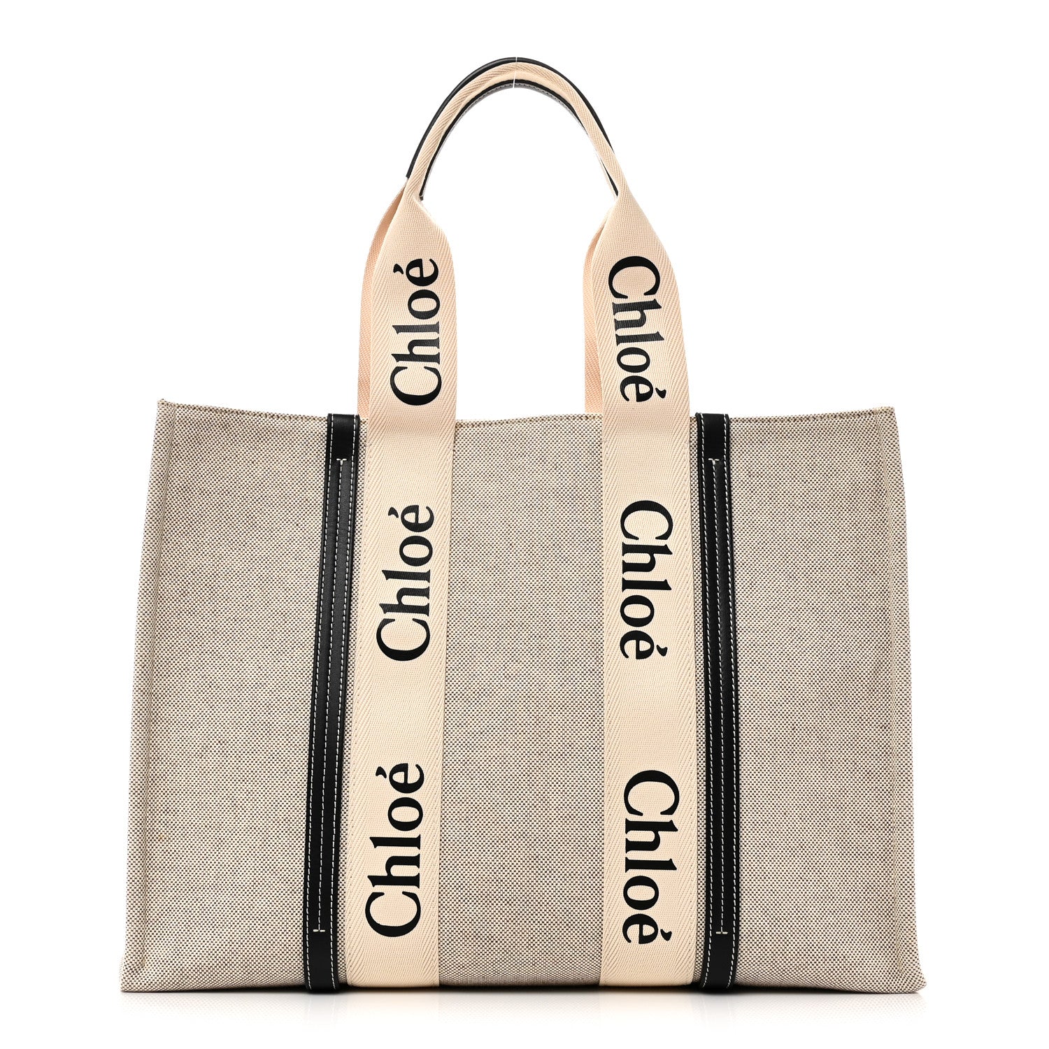 Chloe Cotton Calfskin Large Woody Ribbon Tote White Blue 1 of 9