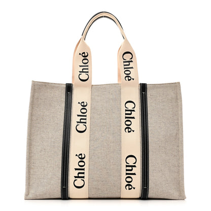 Chloe Cotton Calfskin Large Woody Ribbon Tote White Blue 1 of 9