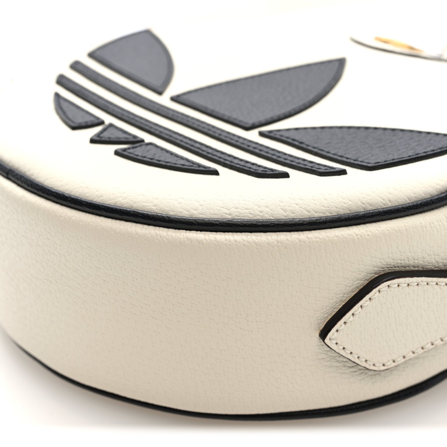 Gucci X ADIDAS Textured Dollar Calfskin Web Trefoil Logo Small Ophidia Round Shoulder Bag Off White Black 10 of 10
