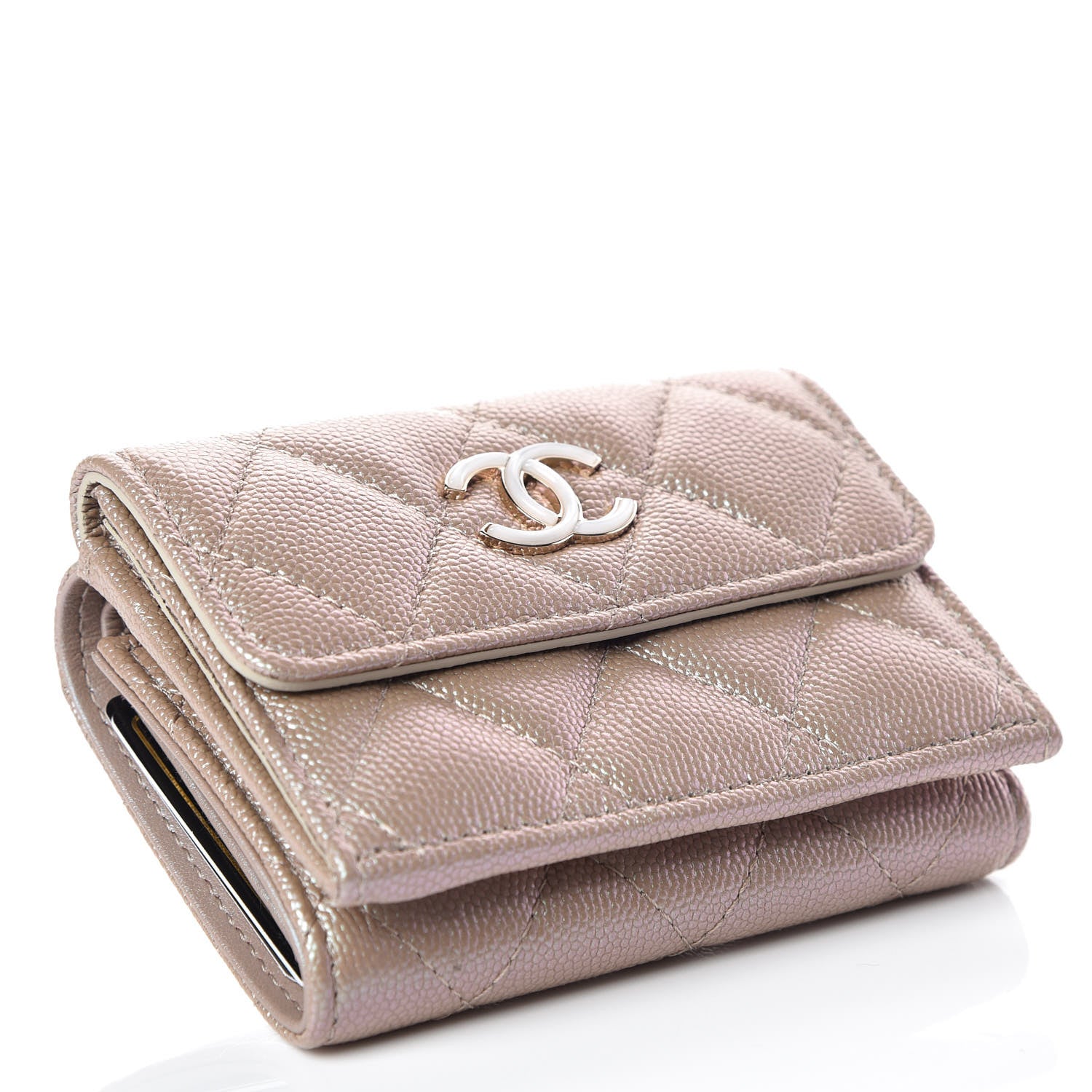 Chanel Iridescent Caviar Quilted Double Flap Wallet Beige 4 of 10