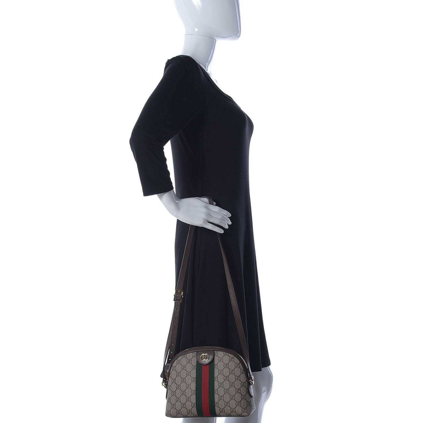 GG Supreme Monogram Textured Dollar Calfskin Web Small Ophidia Dome Shoulder Bag Beige Ebony New Acero