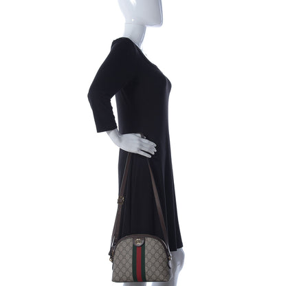 Gucci GG Supreme Monogram Textured Dollar Calfskin Web Small Ophidia Dome Shoulder Bag Beige Ebony New Acero 2 of 9