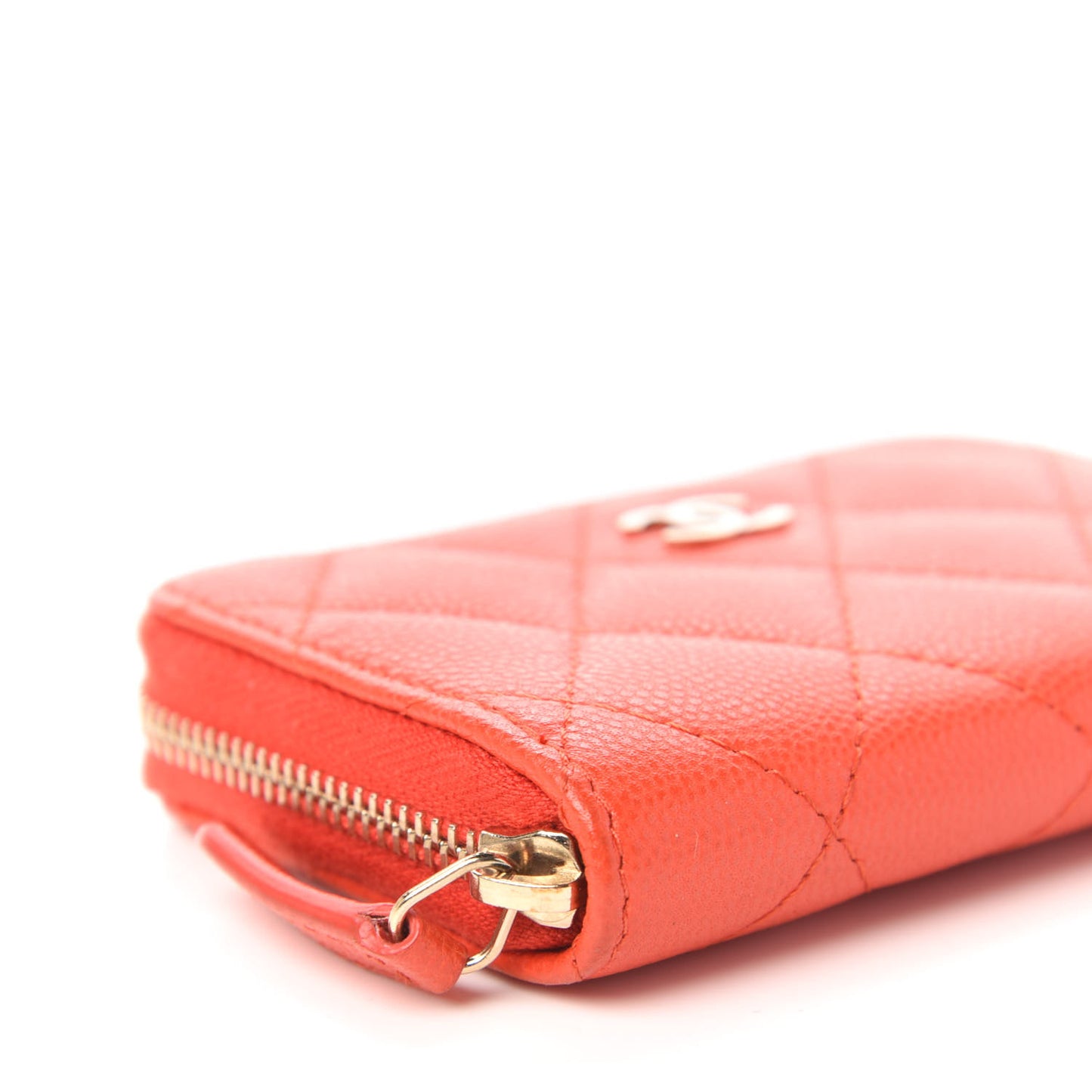 Caviar Quilted Zip Card Holder Orange