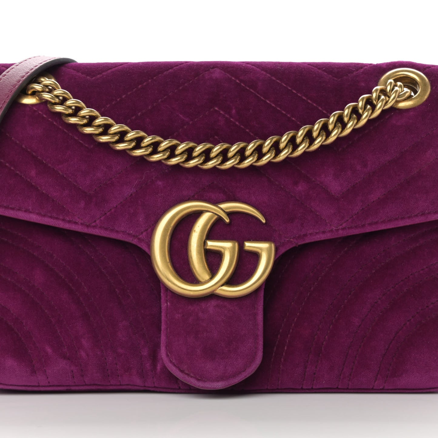 Velvet Matelasse Small GG Marmont Shoulder Bag Fuchsia Violet Cyclamen