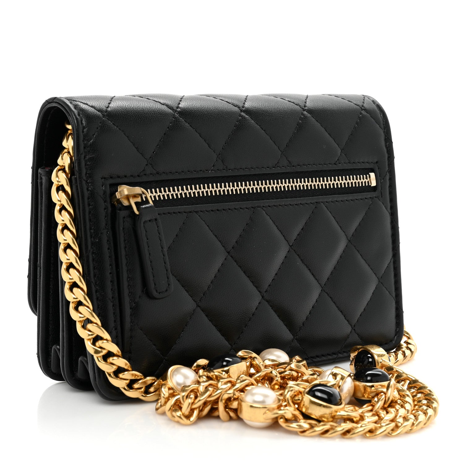 Chanel Lambskin Quilted CC Pearl Enamel Clutch on Chain WOC Black 3 of 13