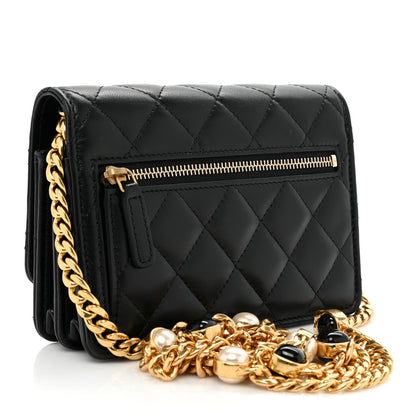 Chanel Lambskin Quilted CC Pearl Enamel Clutch on Chain WOC Black 3 of 13