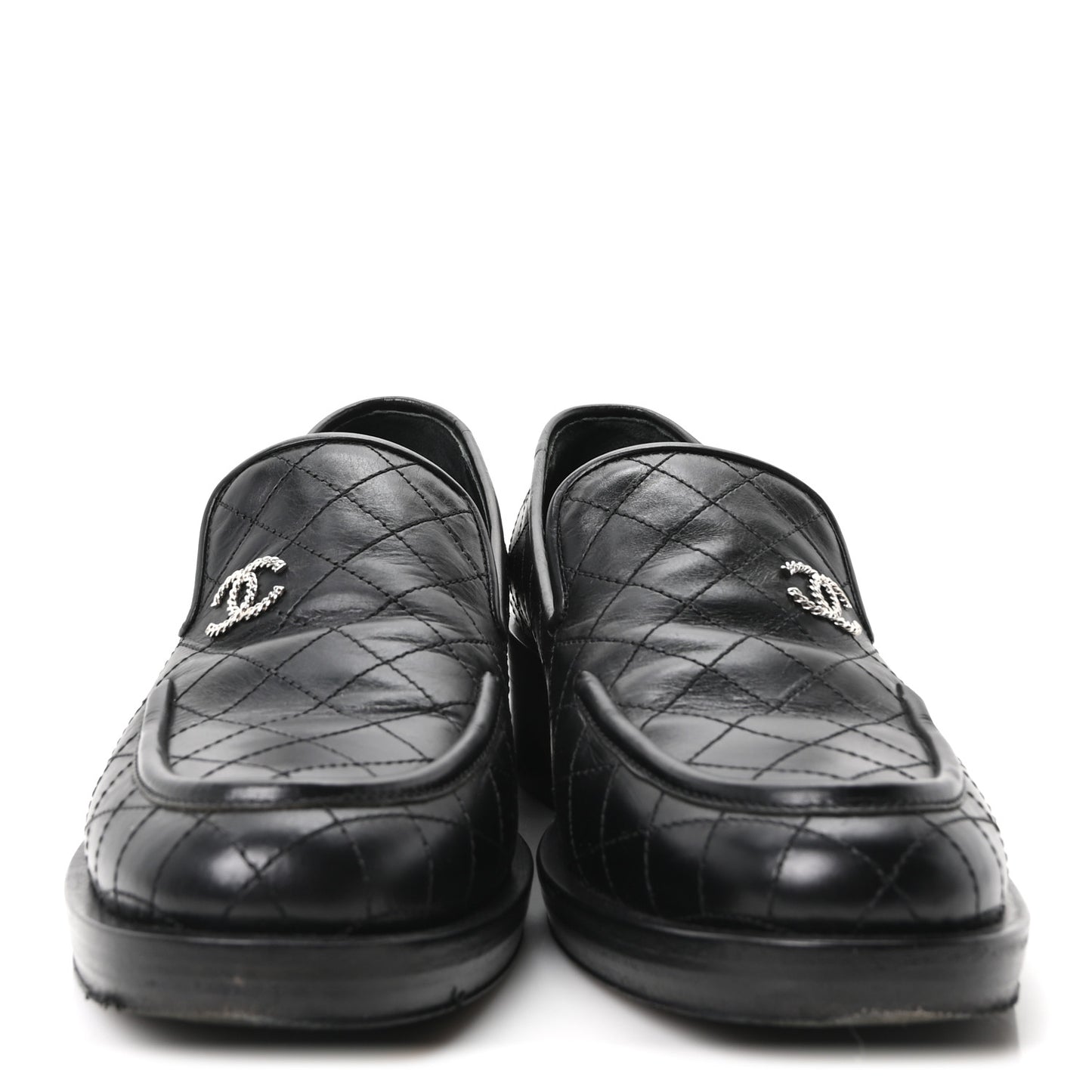 Calfskin Stitched CC Loafers 39.5 Black