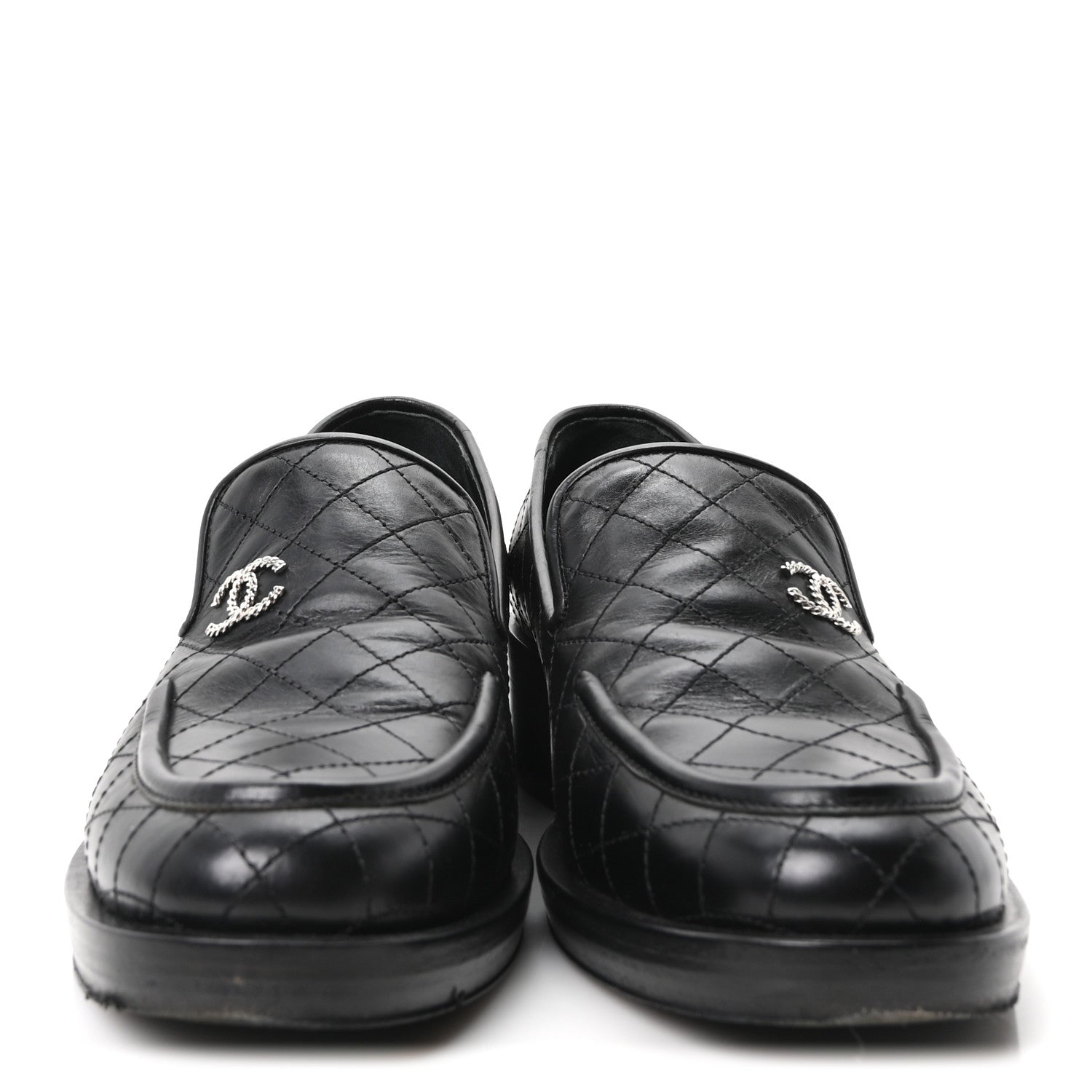 Chanel Calfskin Stitched CC Loafers 39.5 Black 3 of 10