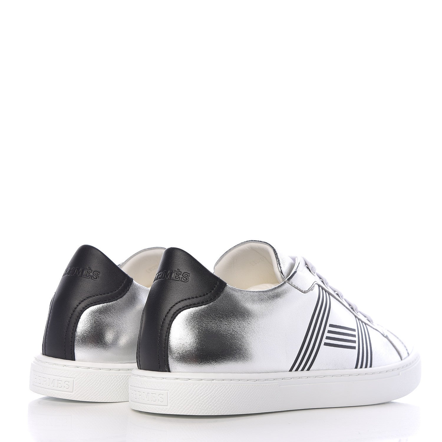 Hermes Metallic Calfskin Womens Avantage Sneakers 36 Gris Argente Black 4 of 9