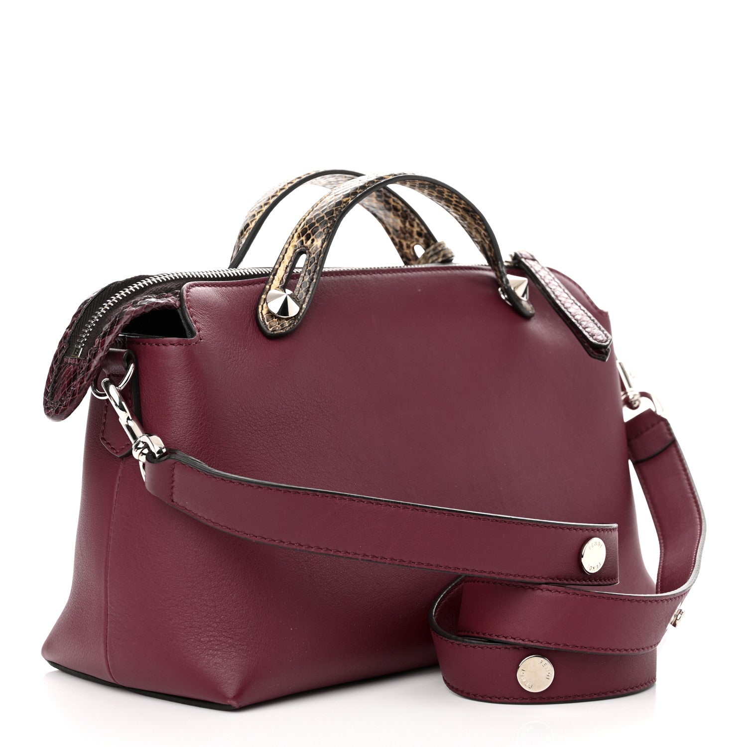 Fendi Vitello Dolce Elaphe Medium By The Way Boston Bag Black Cherry Multicolor 3 of 12