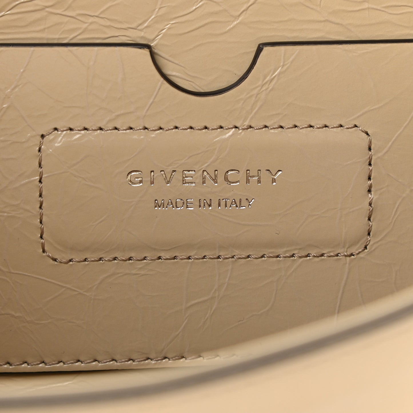 Creased Patent Calfskin Medium ID Flap Beige