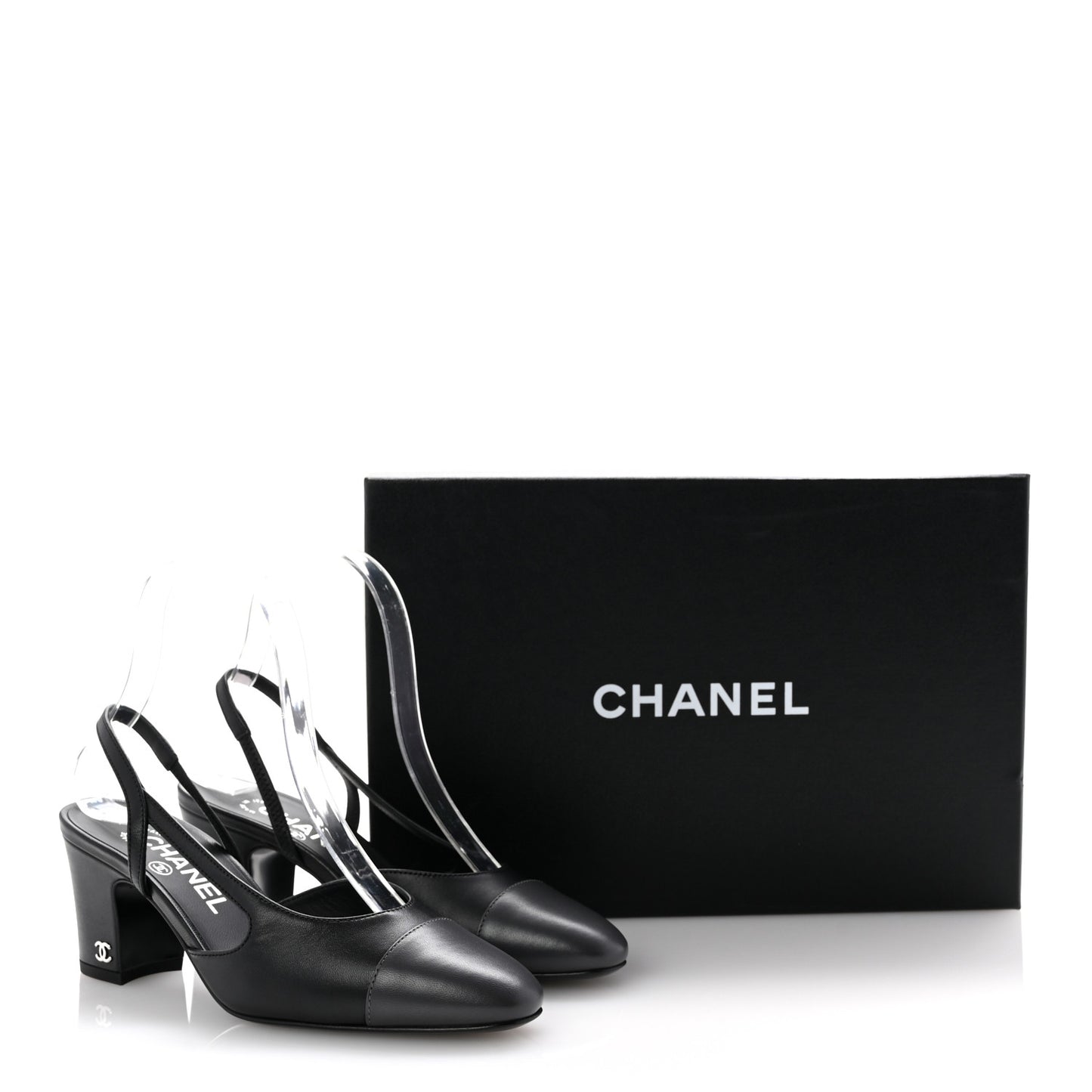 Lambskin Cap Toe CC Slingback Pumps 35.5 Black Dark Grey