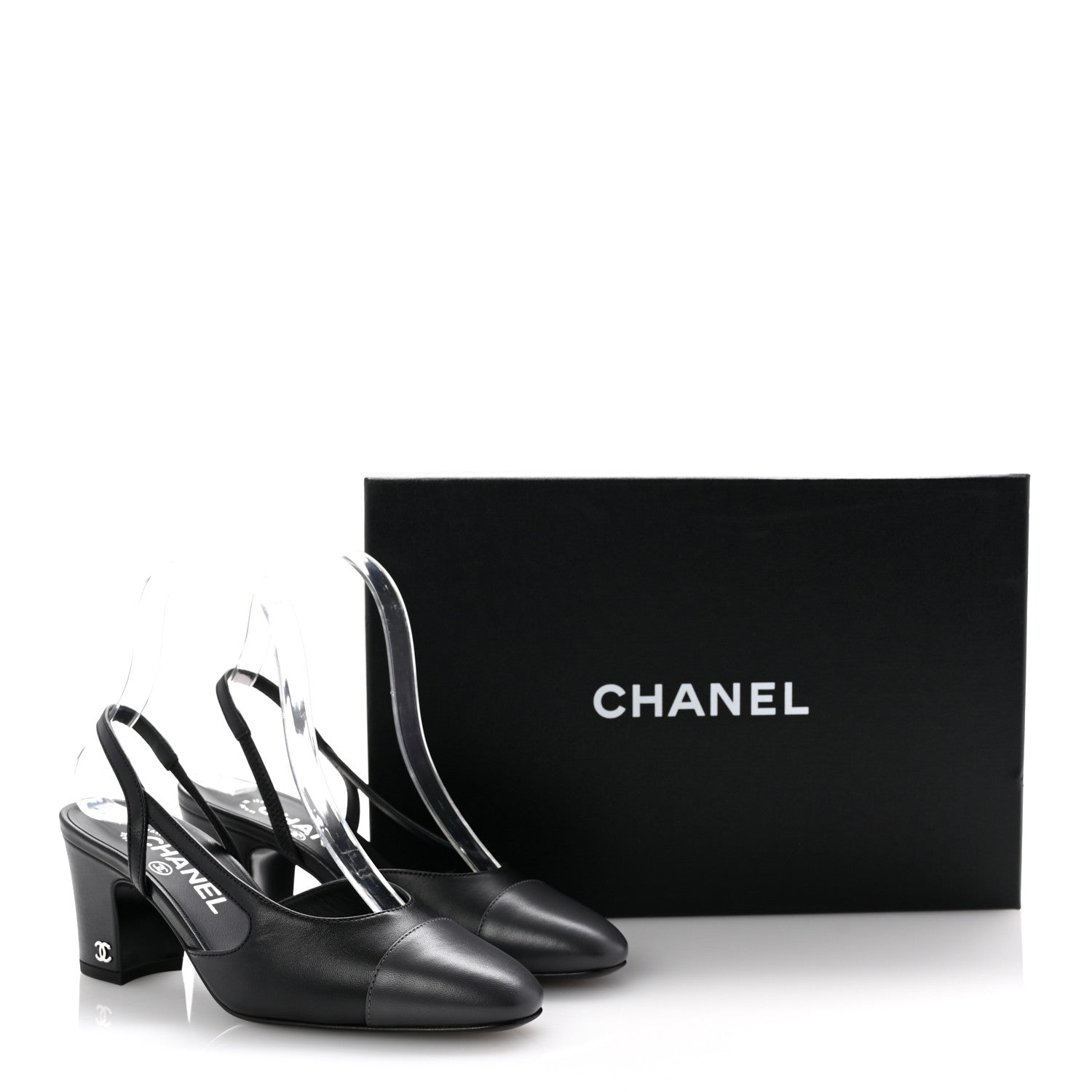 Chanel Lambskin Cap Toe CC Slingback Pumps 35.5 Black Dark Grey 10 of 10