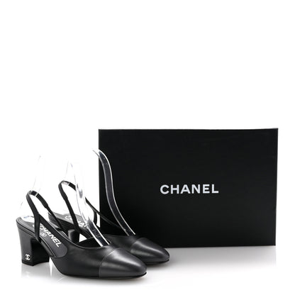 Chanel Lambskin Cap Toe CC Slingback Pumps 35.5 Black Dark Grey 10 of 10