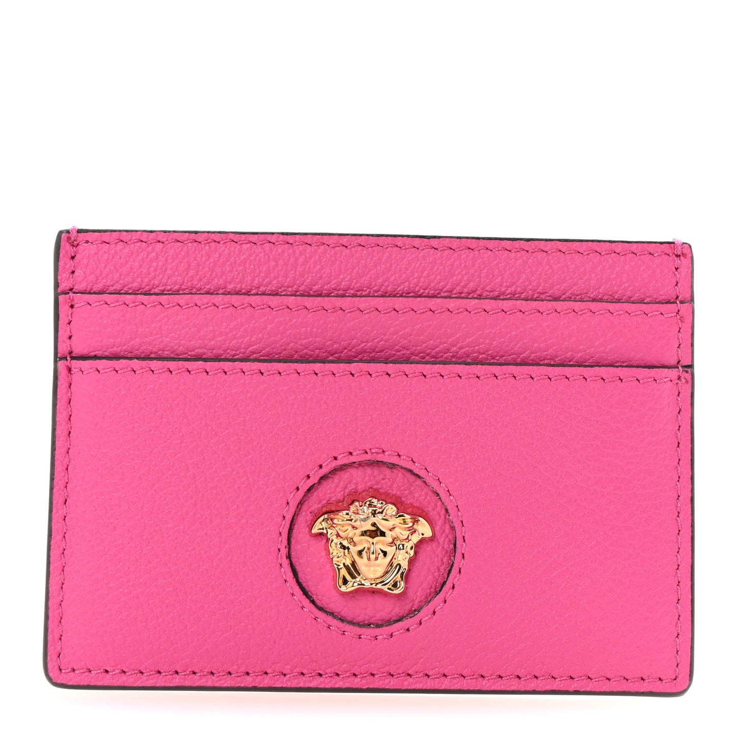 Calfskin Medusa Card Holder Dark Pink