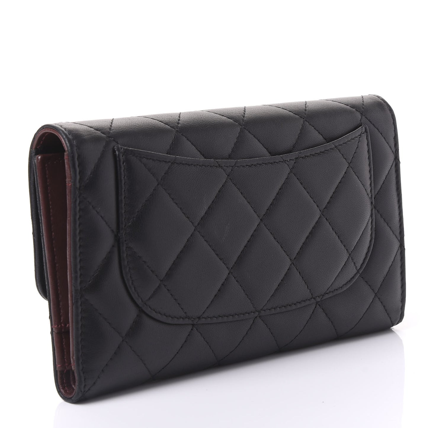 Lambskin Quilted Large Flap Wallet Black