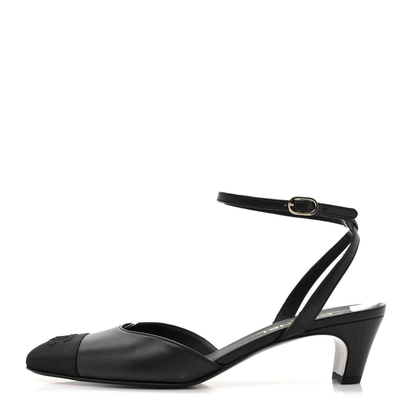Lambskin Grosgrain Cap Toe CC Slingback Pumps 39.5 Black