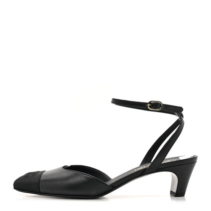 Chanel Lambskin Grosgrain Cap Toe CC Slingback Pumps 39.5 Black 1 of 9