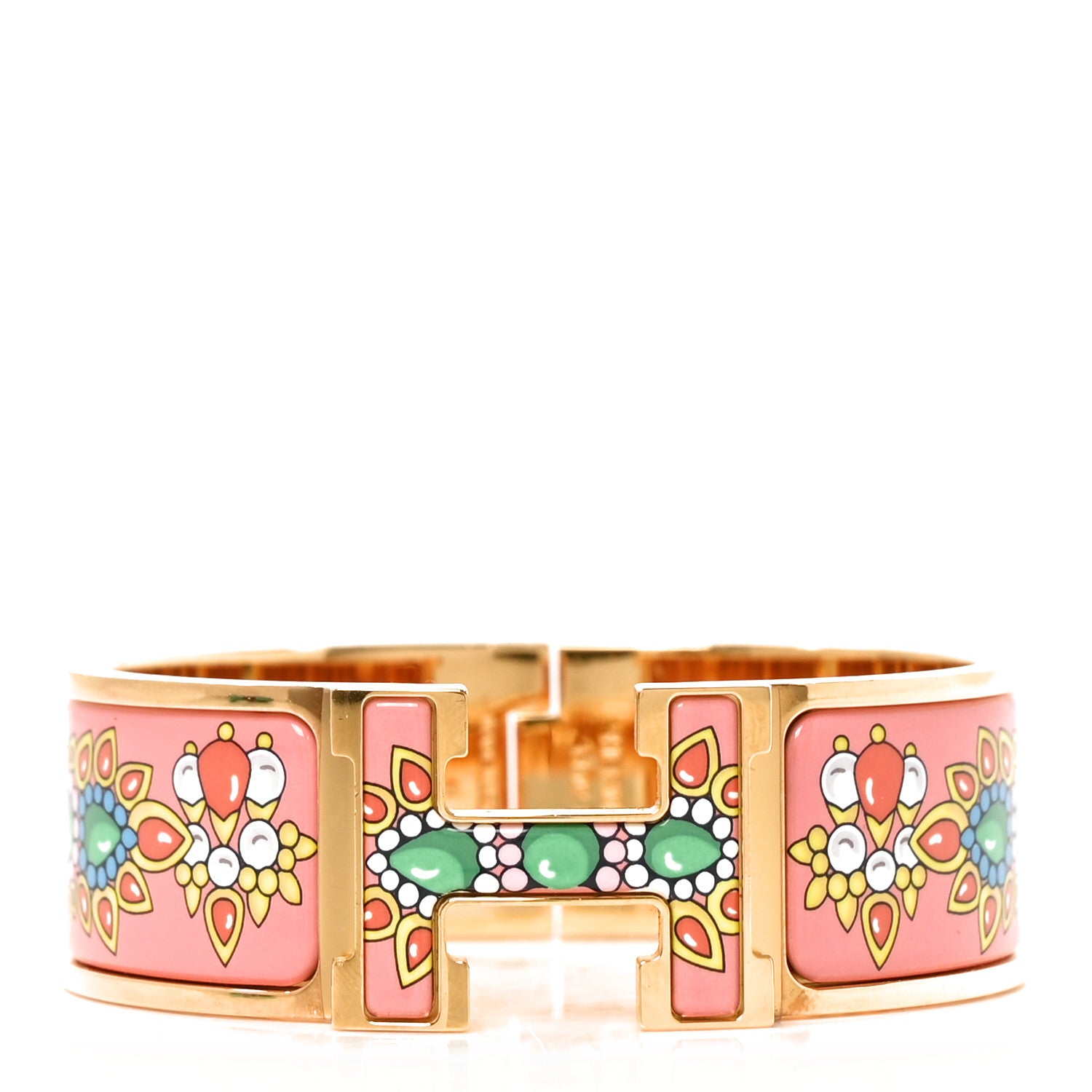 Hermes Enamel Printed Wide Parures Des Maharajas Clic Clac H Bracelet GM Tropique 1 of 4