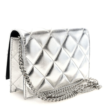 Alexander McQueen Metallic Calfskin Quilted Graffiti Skull Small Chain Crossbody Bag Silver 3 of 9