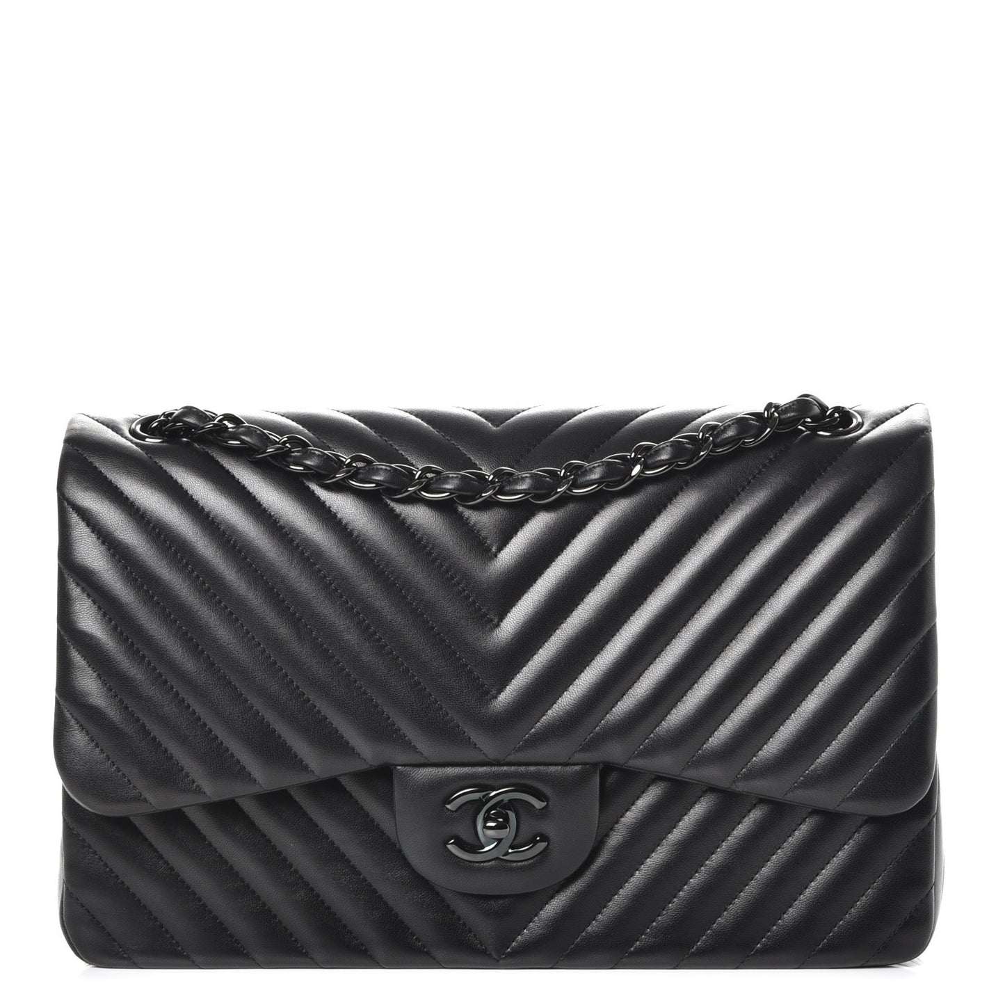 Lambskin Chevron Quilted Jumbo Double Flap So Black