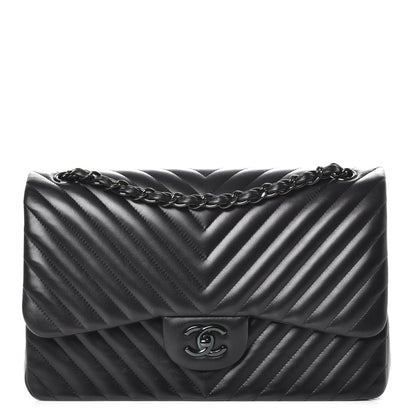 Chanel Lambskin Chevron Quilted Jumbo Double Flap So Black 1 of 9