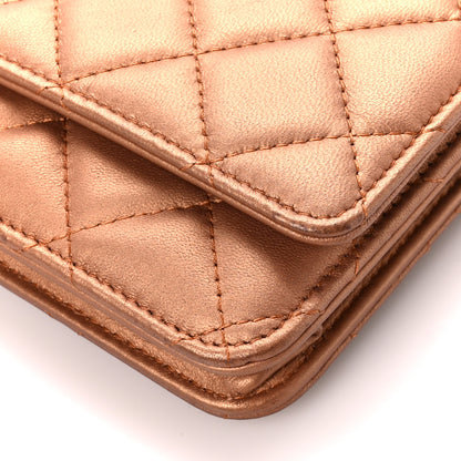 Chanel Metallic Lambskin Quilted Wallet On Chain WOC Golden 12 of 13