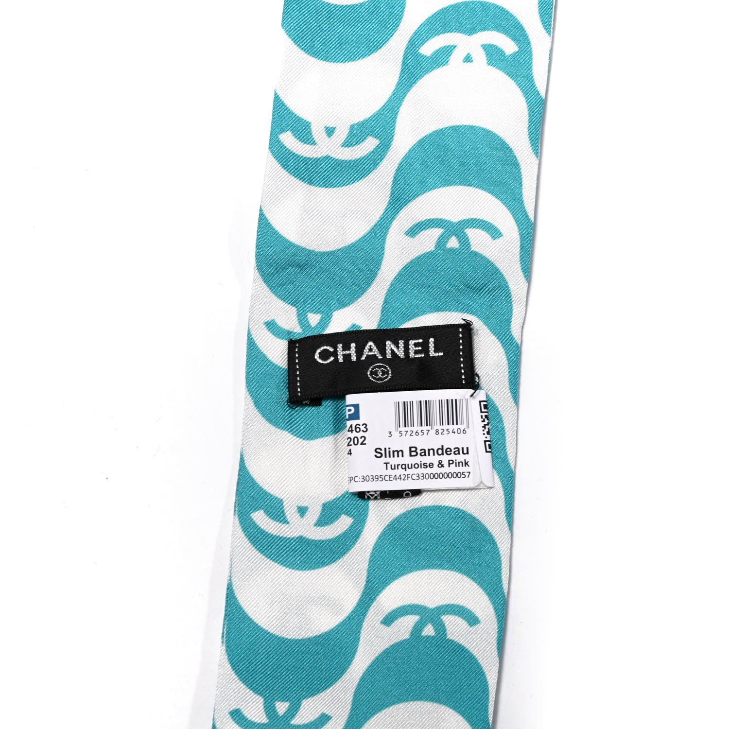 Chanel Silk CC Slim Bandeau Scarf Turquoise Pink 2 of 4