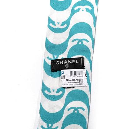 Chanel Silk CC Slim Bandeau Scarf Turquoise Pink 2 of 4