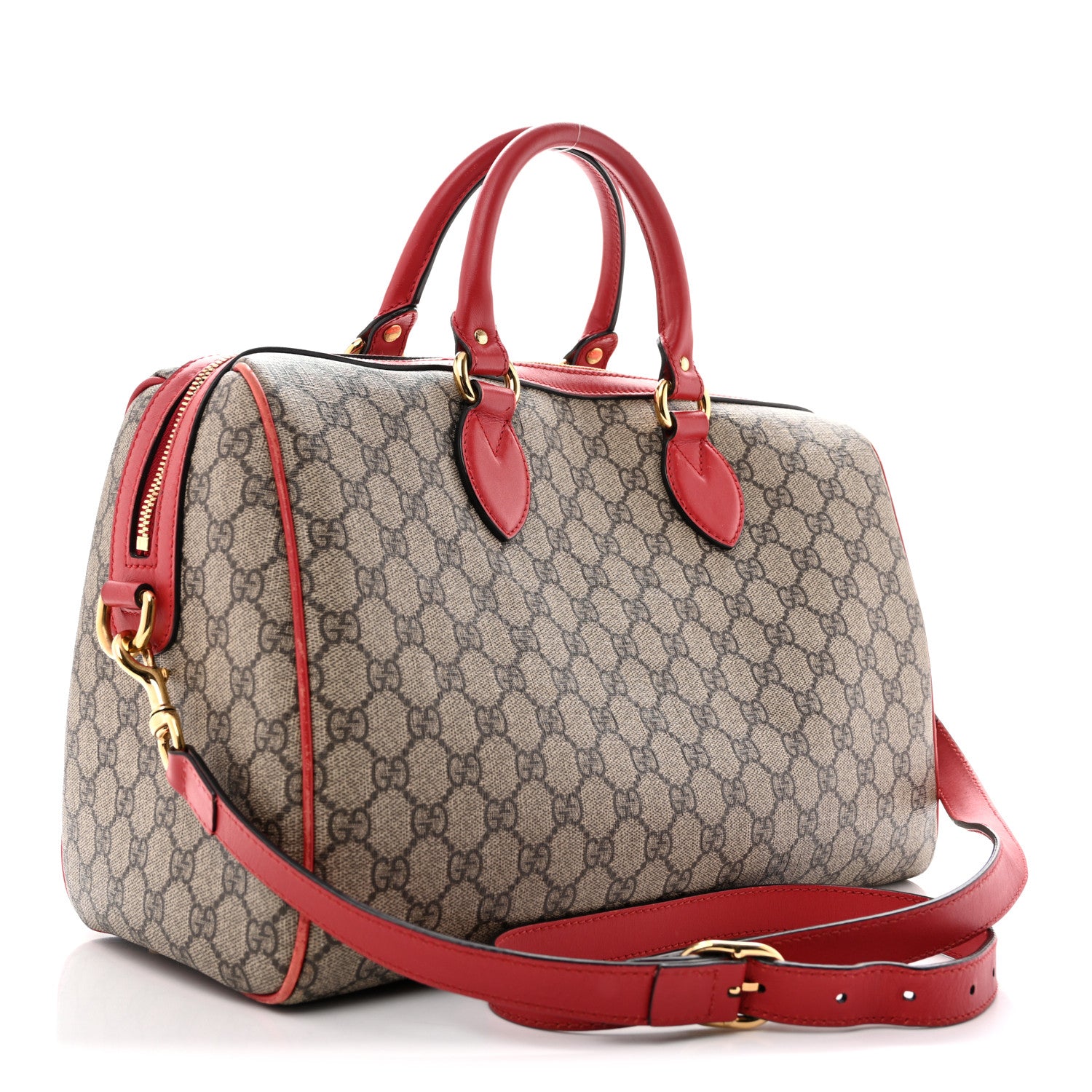 Gucci GG Supreme Monogram Kingsnake Heart Embroidered Medium Boston Hibiscus Red 3 of 15