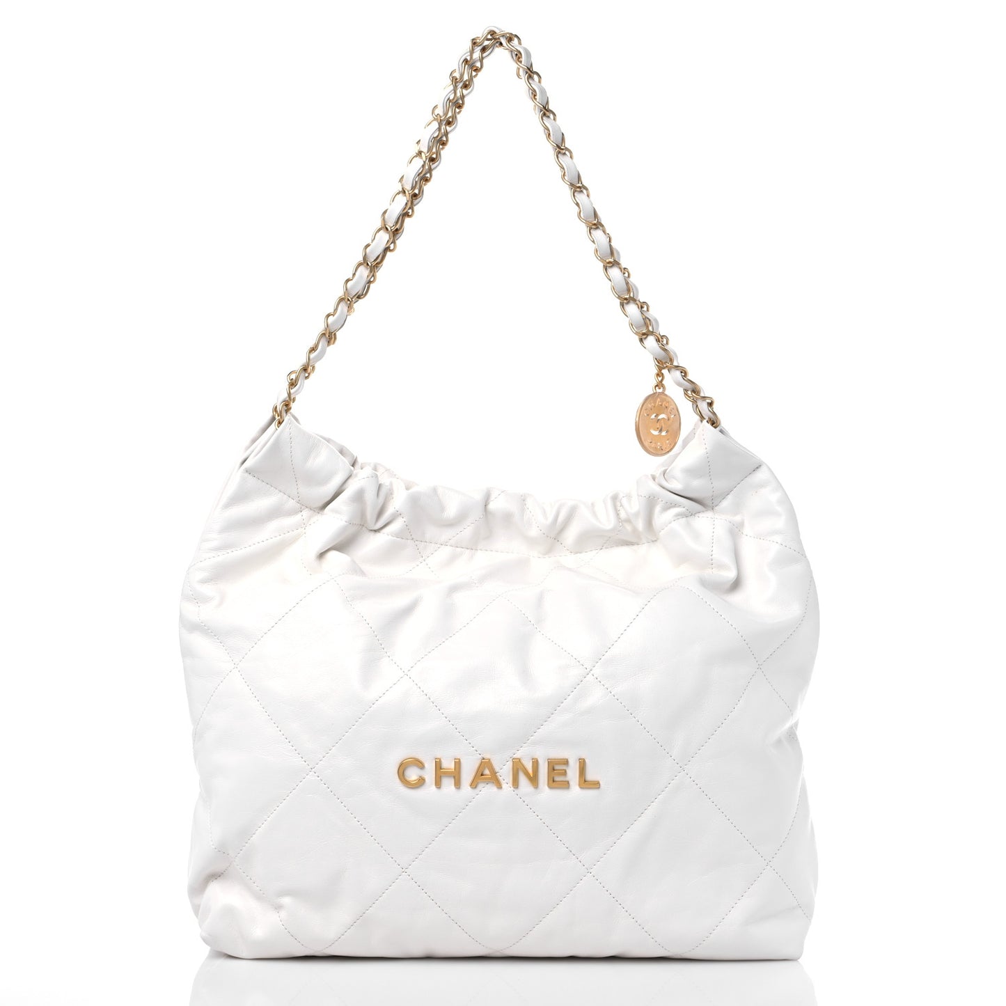 Shiny Calfskin Quilted Chanel 22 White