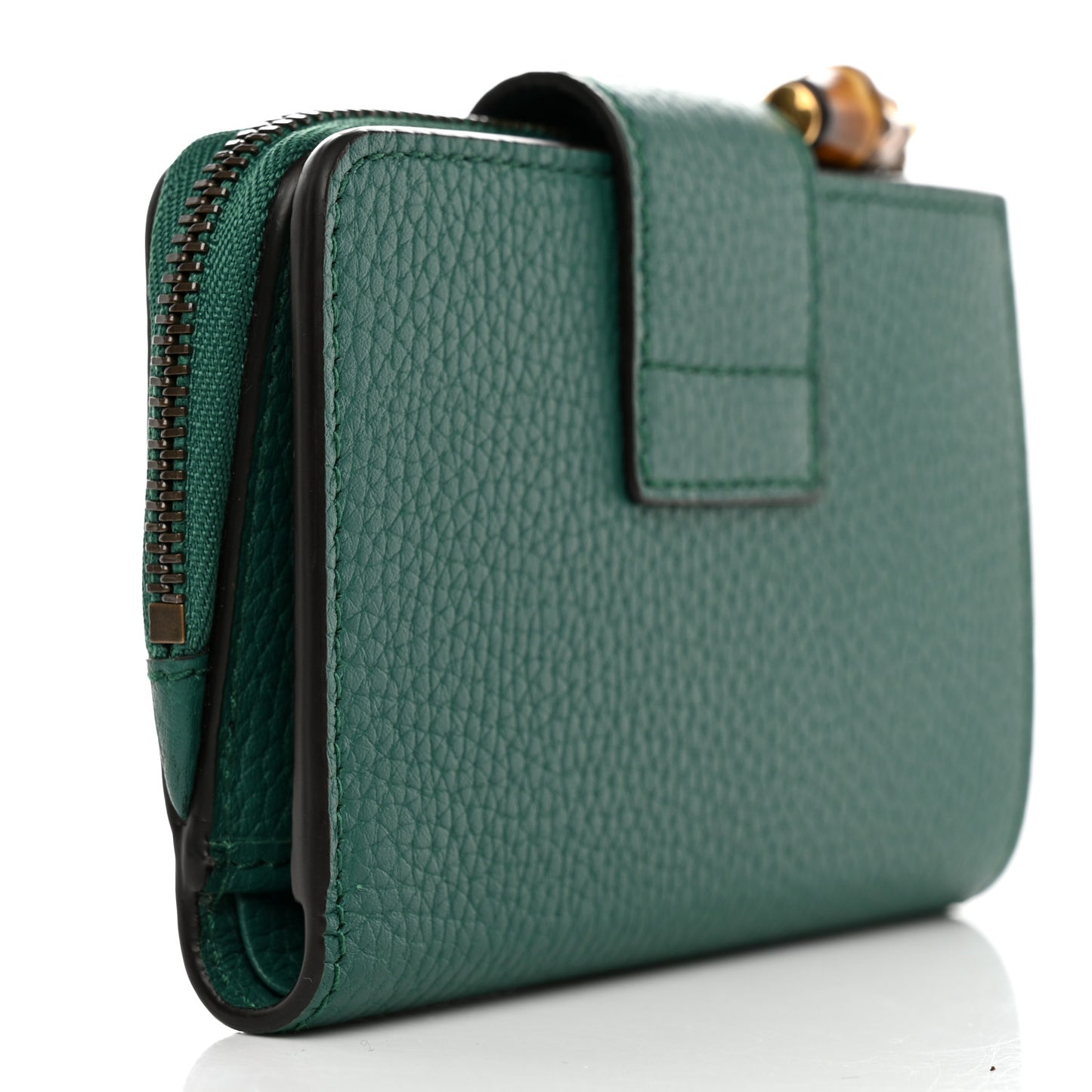Piuma Calfskin Medium Bamboo Double G Wallet Emerald