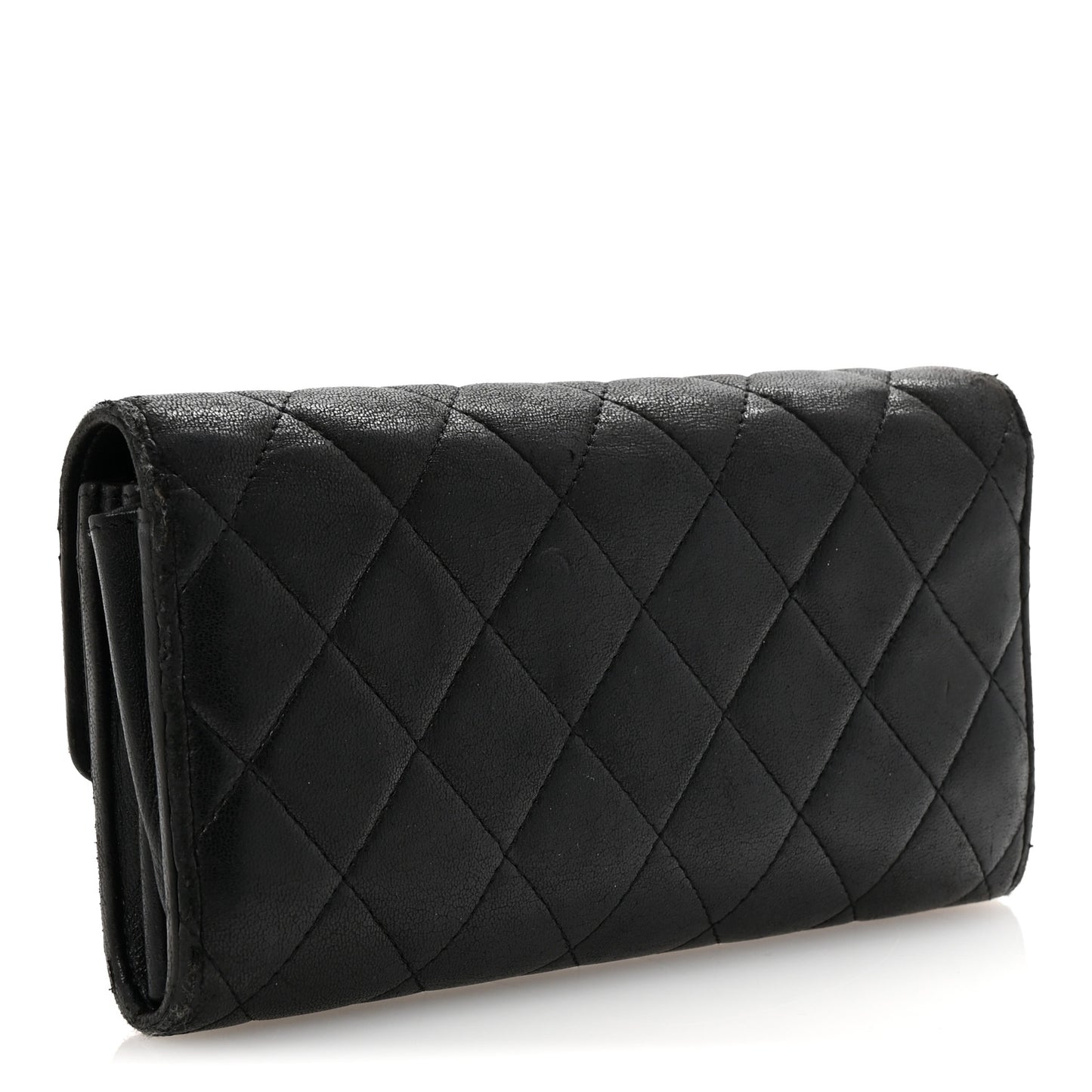 Lambskin Quilted Large Gusset Flap Wallet Black