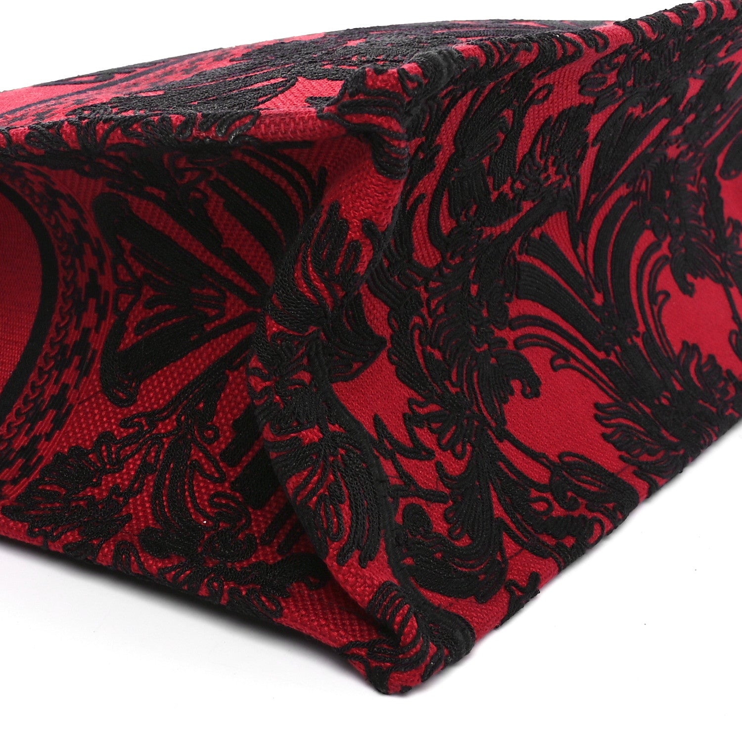 Christian Dior Canvas Embroidered Large Ornamental Cornely Effect Book Tote Red Black 9 of 10