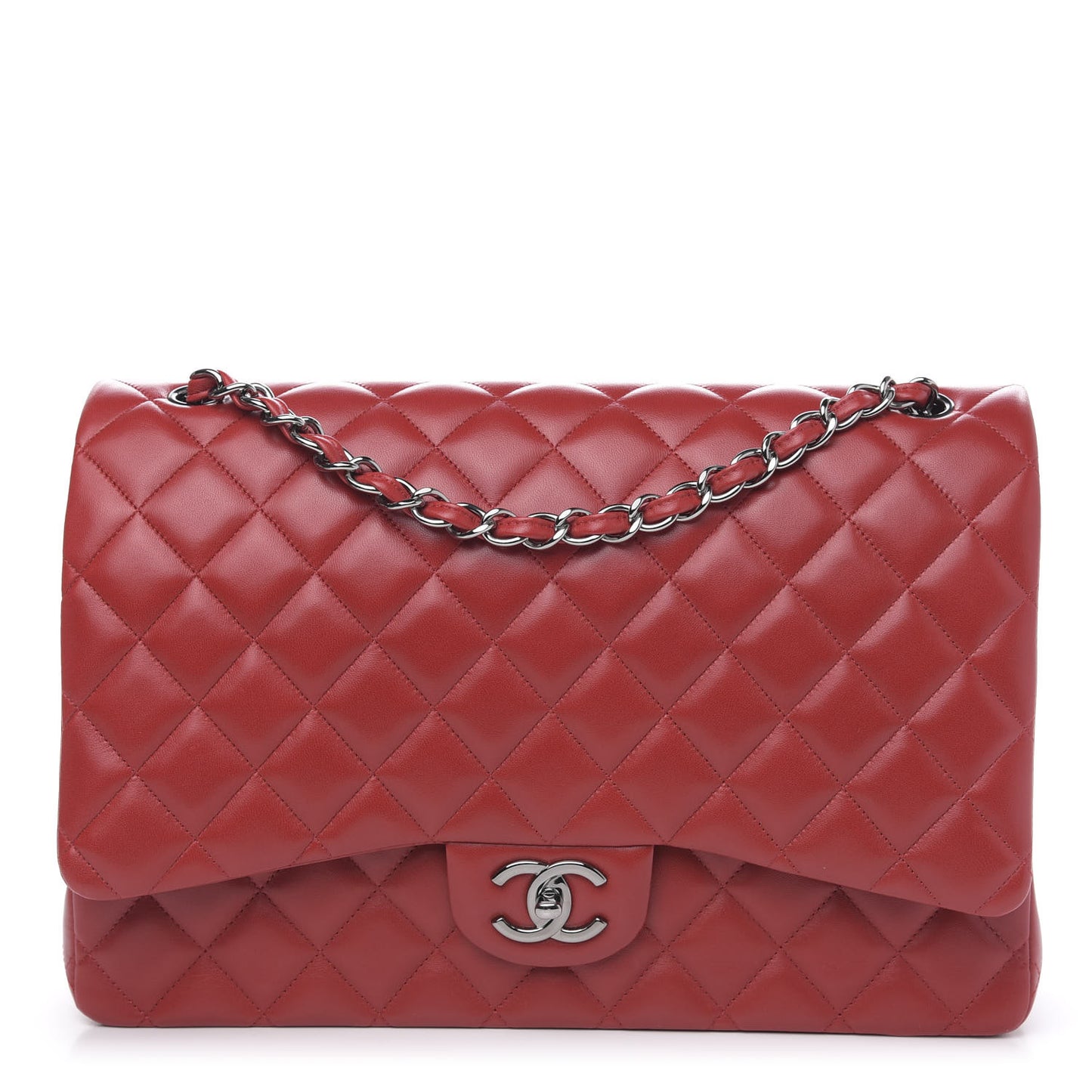 Lambskin Quilted Maxi Double Flap Red
