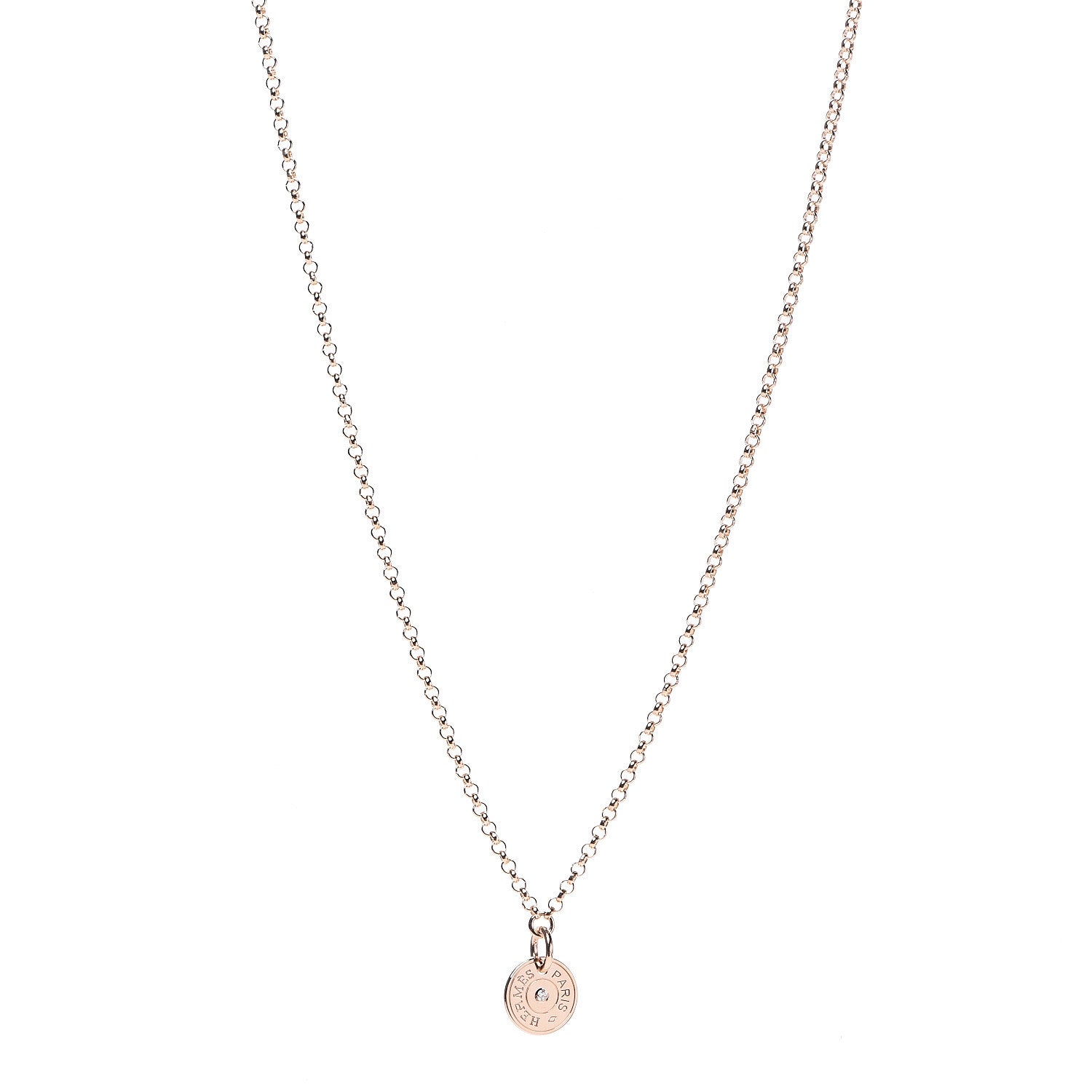 Hermes 18K Rose Gold Diamond Gambade Clou de Selle Necklace 1 of 6