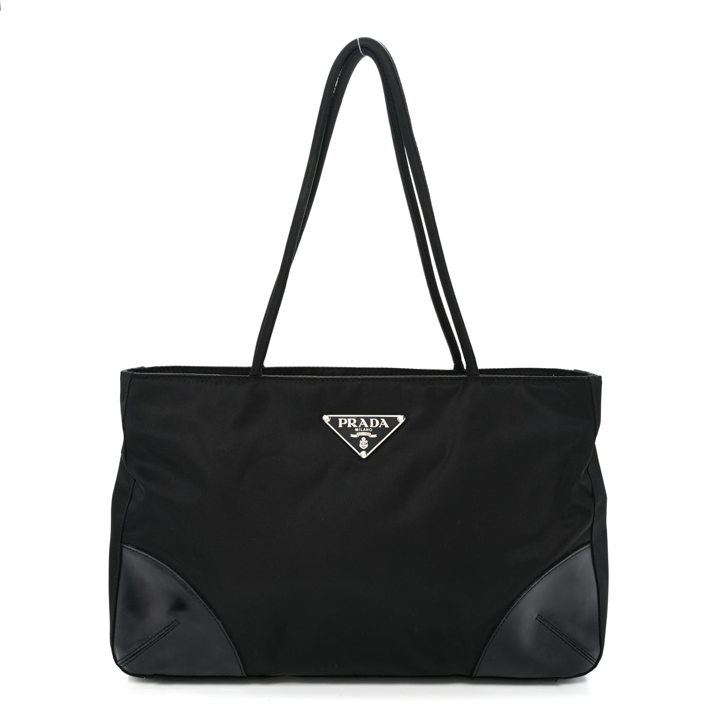 Tessuto Nylon Calfskin Shopping Tote Black