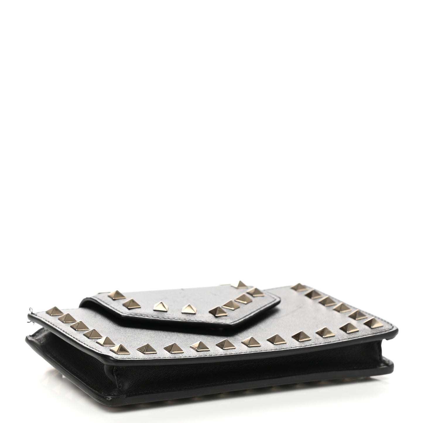Calfskin Rockstud Phone Case With Chain Black