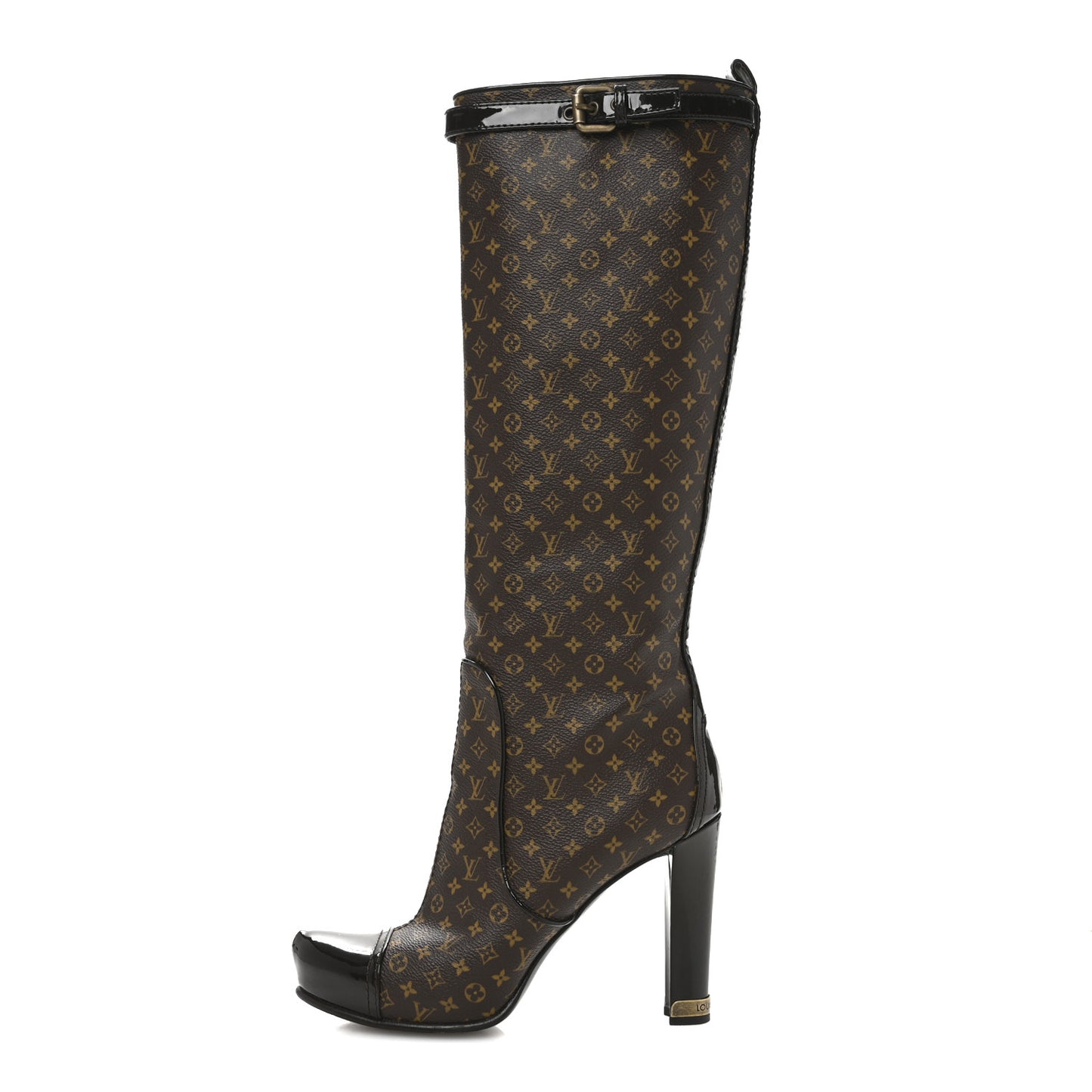 Patent Monogram Idole Knee High Boots 37 Brown