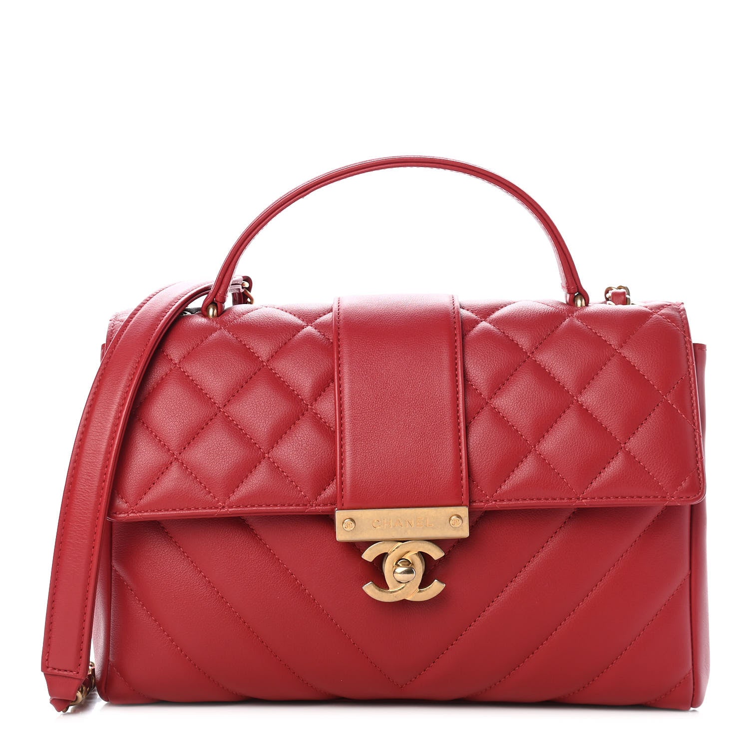 Chanel Calfskin Quilted Chevron In The City Bag Red 1 of 8