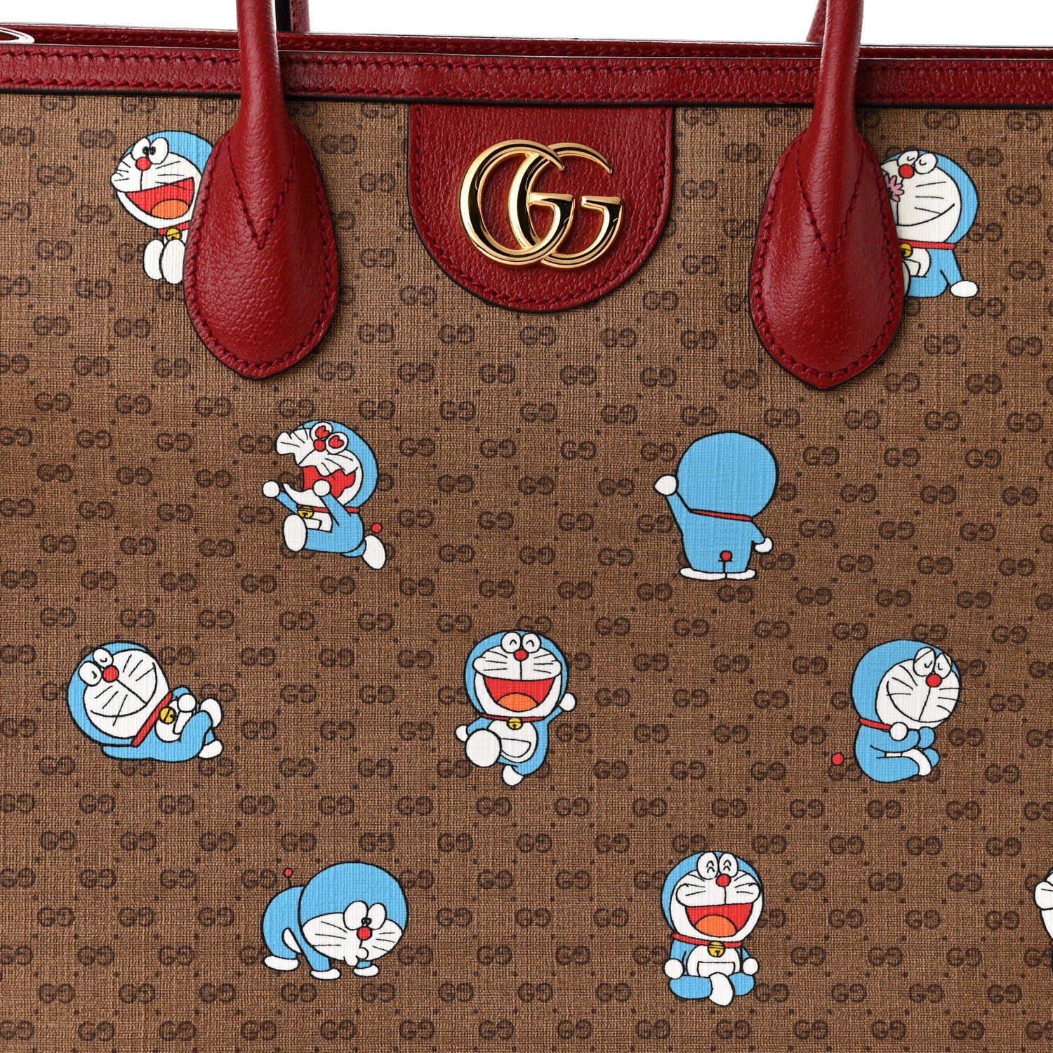 Gucci X DORAEMON Mini Vintage GG Supreme Monogram Large Tote Bag Beige Cherry Red 8 of 10