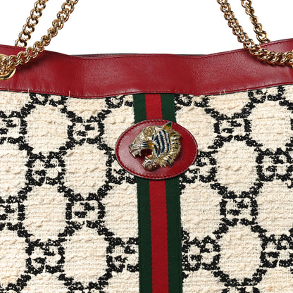 Gucci Tweed GG Monogram Large Rajah Chain Tote White Black Romantic Cherry 8 of 12