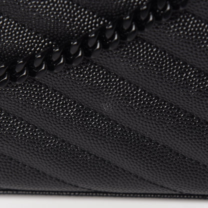Saint Laurent Grain De Poudre Matelasse Chevron Monogram Chain Wallet Black 6 of 14