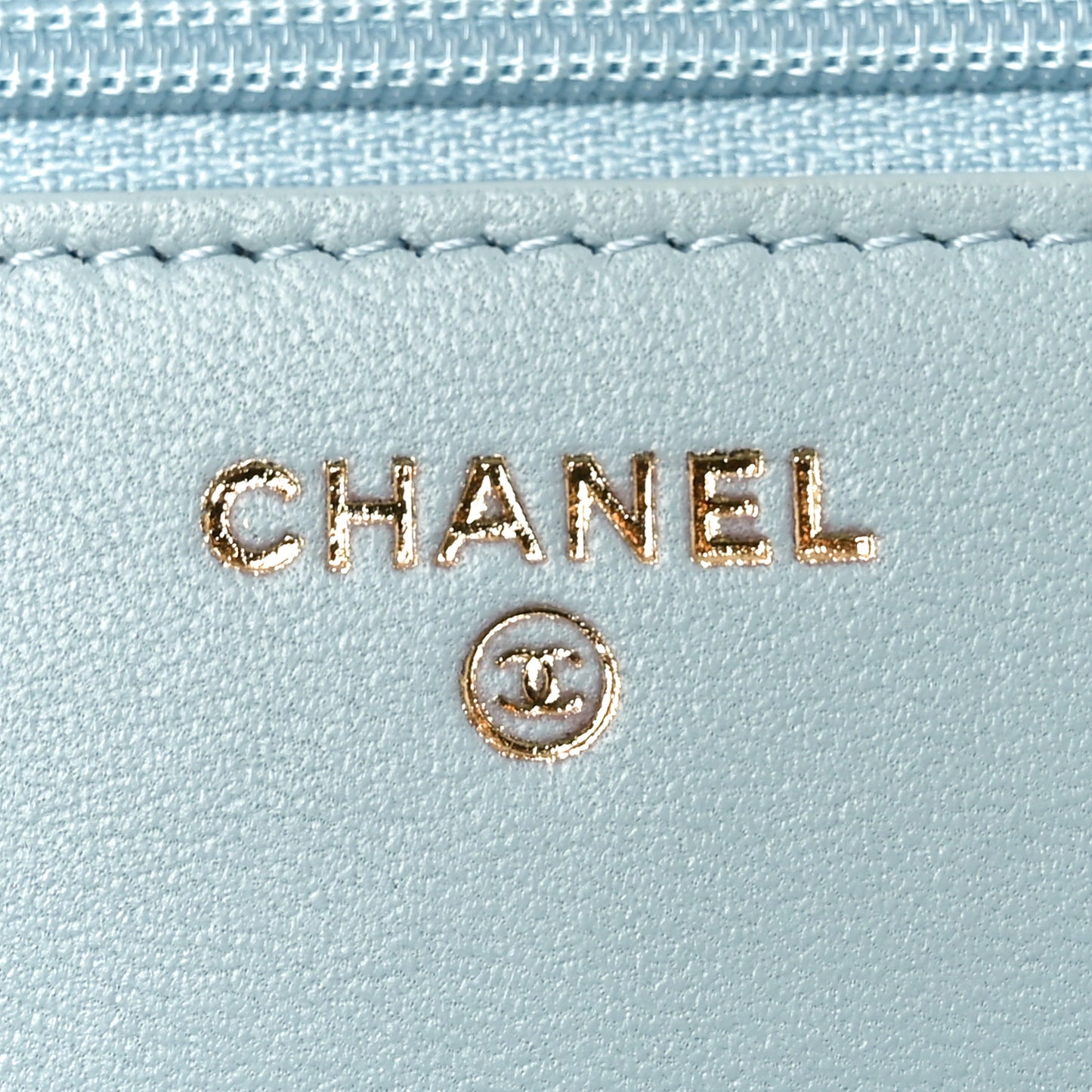 Lambskin Quilted Trendy CC Wallet On Chain WOC Light Blue