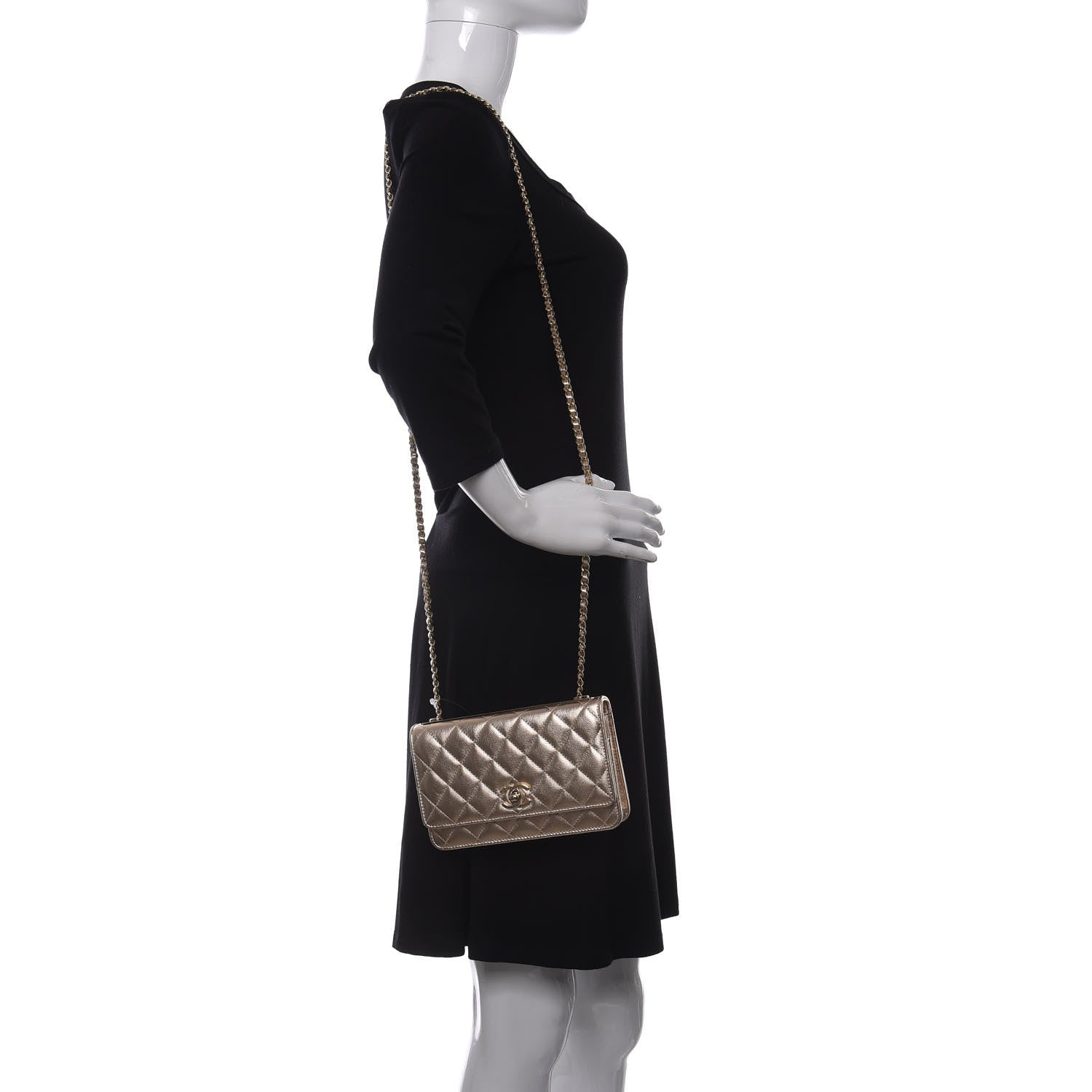 Chanel Metallic Lambskin Quilted Trendy CC Wallet On Chain WOC Gold 2 of 13