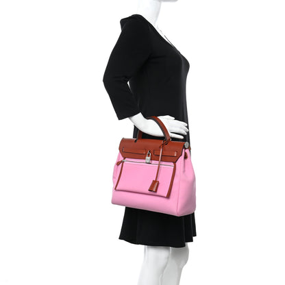 Hermes Military Toile Vache Hunter Herbag Zip Retourne PM 31 Bubblegum 2 of 16