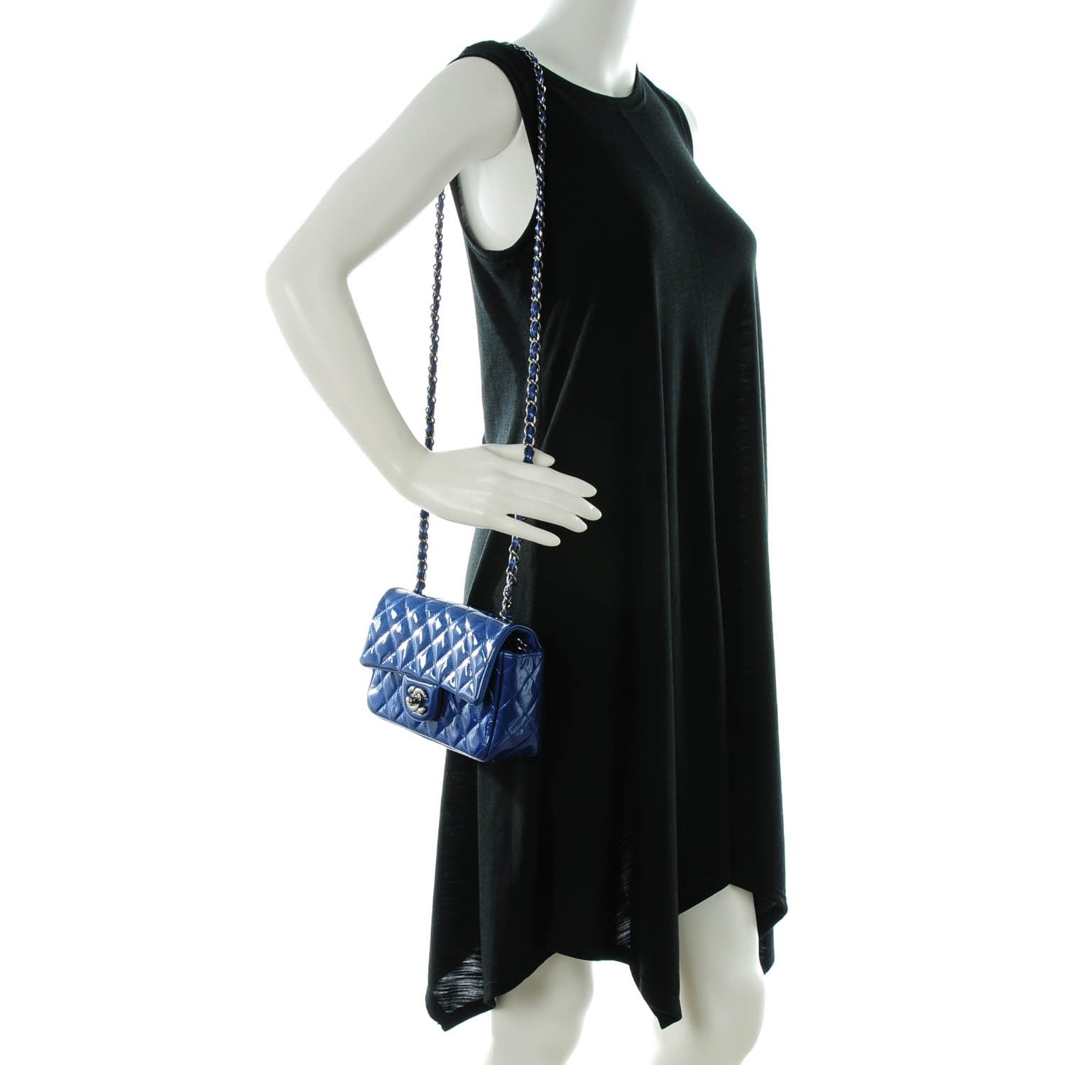 Chanel Patent Quilted Mini Rectangular Flap Blue 2 of 8